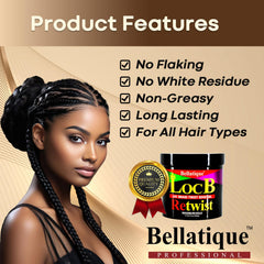 Bellatique Loc B Retwist Gel on braid style delivering defined retwist.