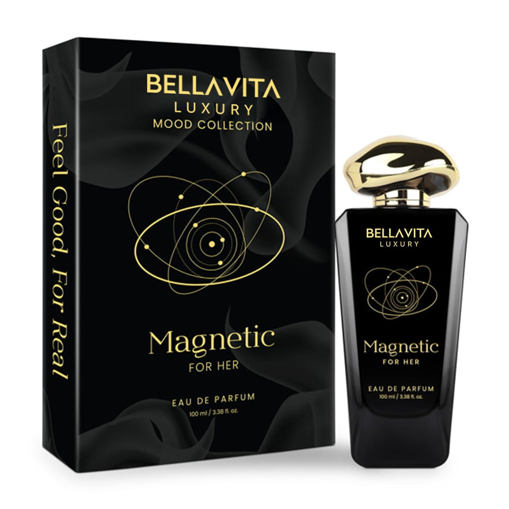 Bellavita Magnetic bottle close-up, highlighting premium fragrance for everyday wear.