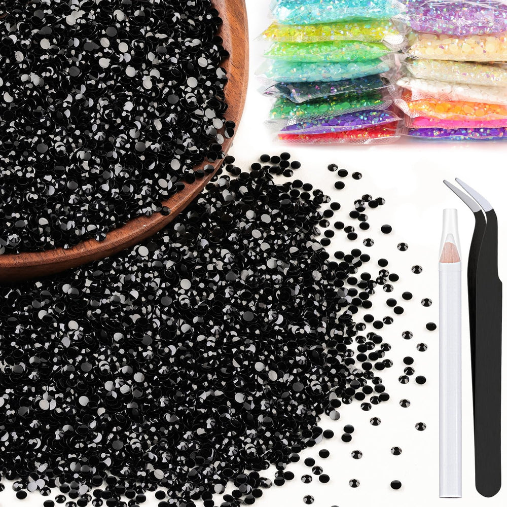 BELLEBOOST 5000pcs 3mm black resin rhinestones pack shot for versatile DIY crafts.