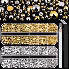 BELLEBOOST silver flat-back pearls in a labeled box for precise nail art and crafts.