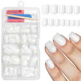 Bellelfin square press-on nails in glossy white for an at-home salon look