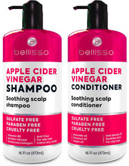 Bellisso Apple Cider Vinegar Shampoo bottle supports scalp balance and freshness