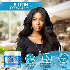 Bellisso Biotin Scalp Scrub with tea tree oil and peppermint for pH balance.
