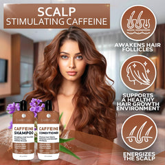 Bellisso caffeine conditioner bottle close-up for thicker, healthier-looking strands.