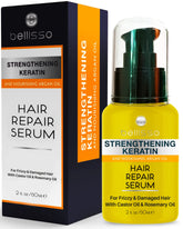 Bellisso keratin hair serum bottle for a sleek, frizz-free finish.