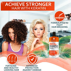 Bellisso Keratin Shampoo application showing deep-clean and frizz control.