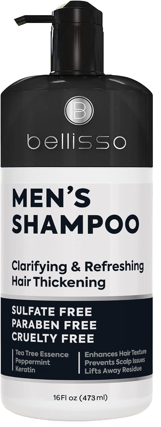 Bellisso Men’s Tea Tree Shampoo bottle for oil control and daily use.