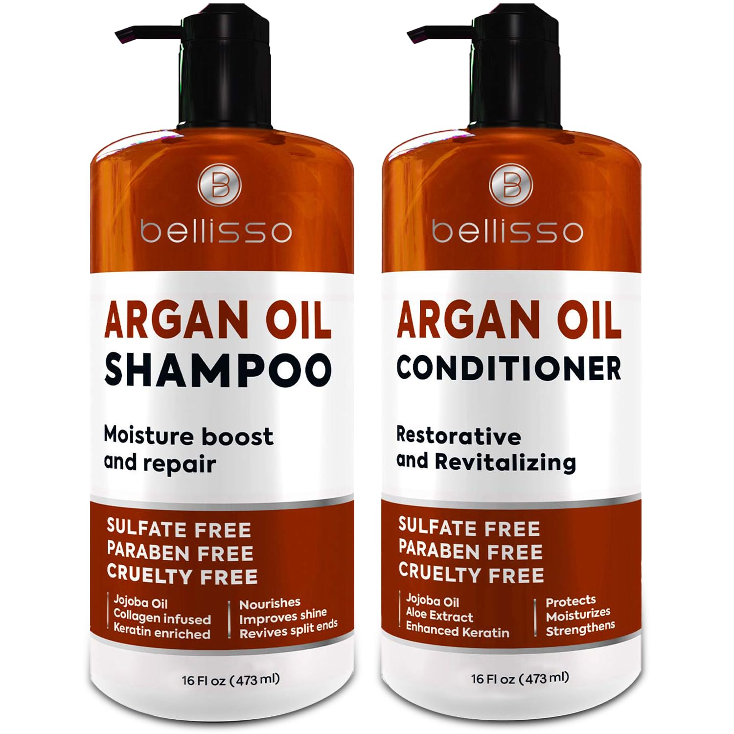 Bellisso Moroccan Argan Oil Shampoo bottle boosts shine and moisture for dry hair