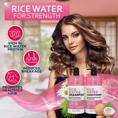 Bellisso Rice Water Conditioner bottle nourishes hair with volume.