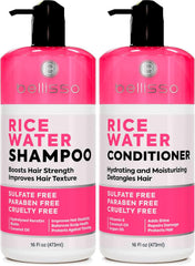 Bellisso Rice Water Shampoo bottle promotes fuller-looking strands.
