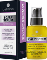 Bellisso scalp serum bottle designed for dry scalp relief.