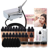 Belloccio airbrush makeup system with 17 foundation shades for precise color matching.