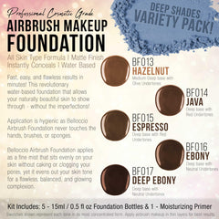 Belloccio five-dark-foundation-shades collection for adaptable skin tone matching.