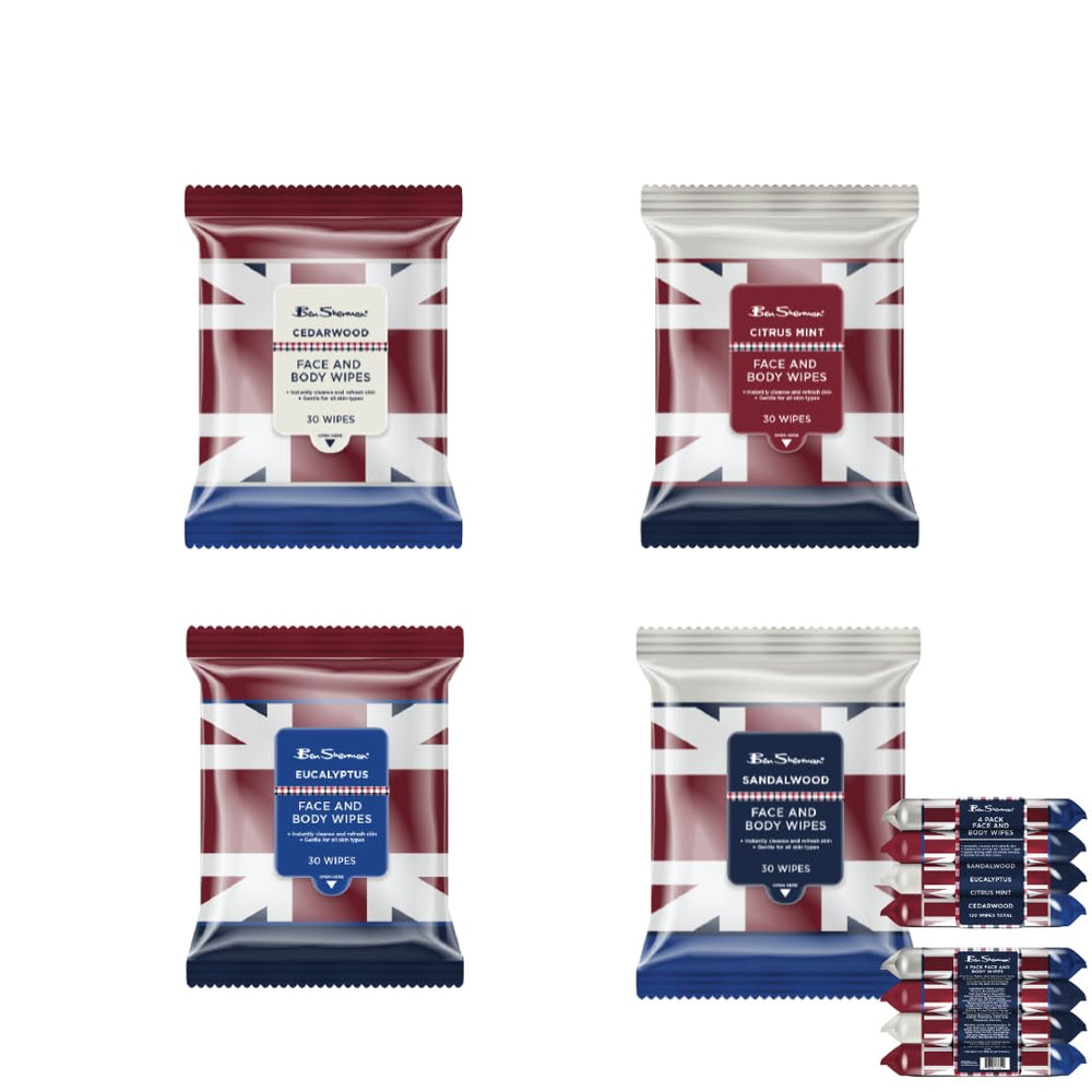 Ben Sherman face wipes sandalwood pack for a refreshing on-the-go cleanse