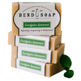 Bend Soap Company goat milk soap bar close-up highlighting natural ingredients for nourishing skin.