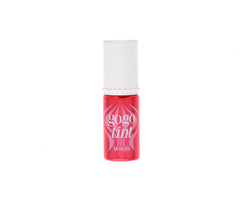 Benefit Gogo Tint color swatch demonstrates vibrant cherry shade blending easily on skin