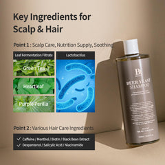 BENTON Beer Yeast Shampoo label detail highlights paraben and sulfate free formula.