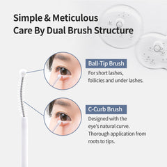 Close-up of front lashes and underlashes treated with the serum.