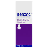 Benzac Daily Moisturiser bottle front view highlighting lightweight hydration for acne-prone skin