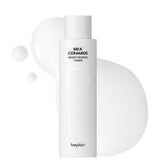 Beplain Milk Ceramide Toner bottle highlights silky hydration that calms and strengthens the skin barrier.