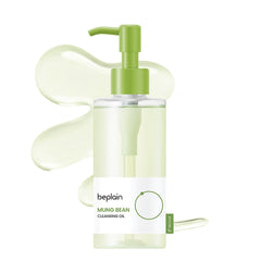 Beplain Mung Bean Cleansing Oil bottle pour for gentle makeup removal.