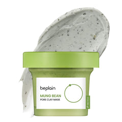 Beplain mung bean pore clay mask jar closeup promoting deep cleansing.