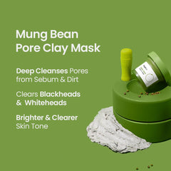 Beplain mung bean pore clay mask on face illustrates smooth texture.
