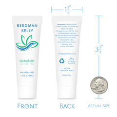 BERGMAN KELLY 1oz hotel shampoo packaging ideal for carry-on travel.