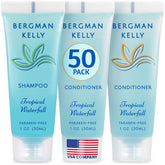 Bergman Kelly travel shampoo 1oz bottle, compact hotel-friendly design for guest use.