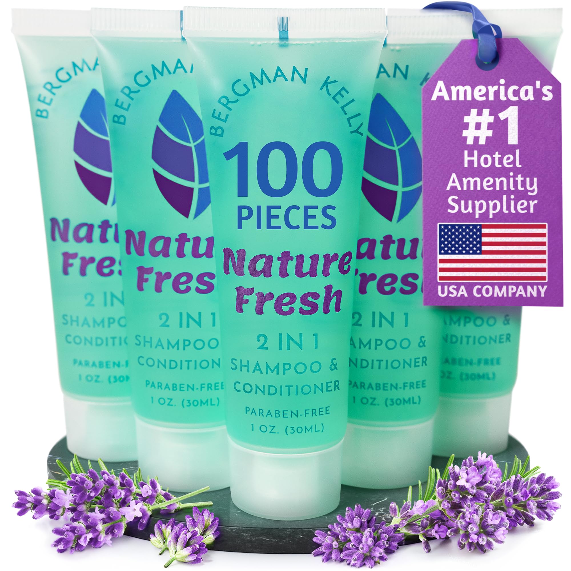 BERGMAN KELLY travel-size 2in1 bottle for guest amenities with leak-free design.