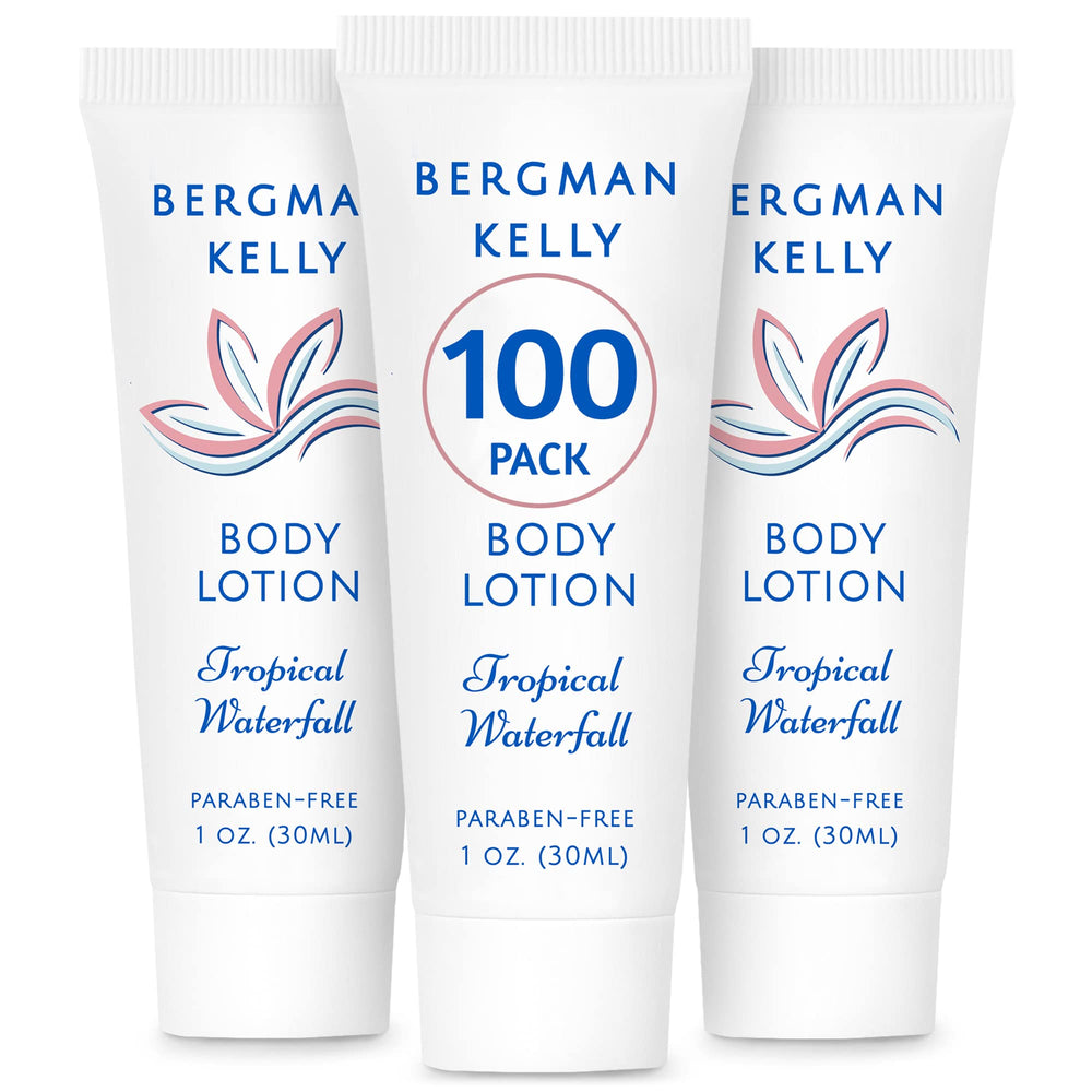 BERGMAN KELLY travel-size lotion bottle with Tropical Waterfall scent for guest amenities and refreshing aroma.