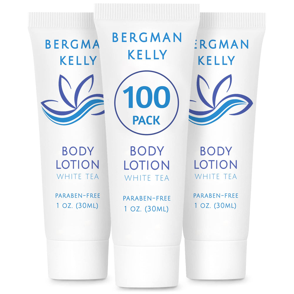 BERGMAN KELLY travel-size lotion 1oz white-tea tubes for hotel guest rooms