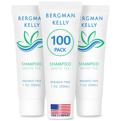 BERGMAN KELLY travel-size shampoo foil-sealed tube for hygienic guest use.