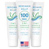 BERGMAN KELLY travel-size 2-in-1 bottle with white tea scent for guest rooms.
