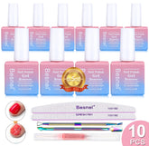 Besnel gel nail remover 10-pack bottle demonstrates quick gel removal at home.