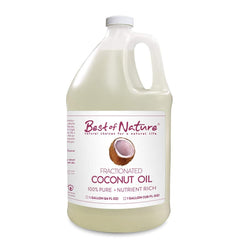Best of Nature fractionated coconut oil bottle pour for lightweight hydration and quick absorption.