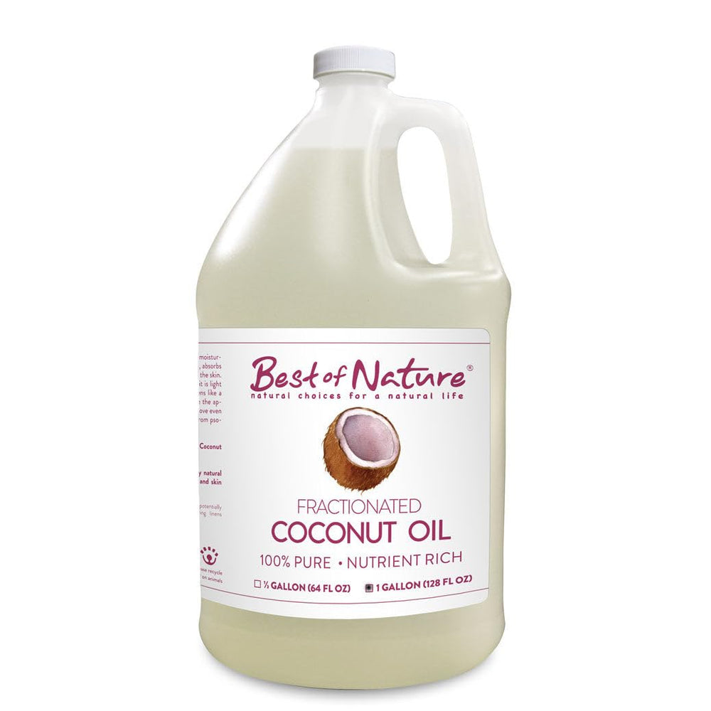 Best of Nature fractionated coconut oil gallon bottle for smooth, non-greasy hydration.