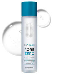 BE THE SKIN BHA+ Pore Zero toner bottle close-up showing pore refining formula.