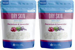 Better Bath Better Body dry skin bath salt packaging in BPA-free pouch for easy storage.