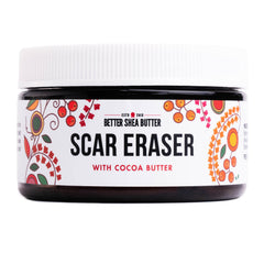 Better Shea Butter Scar Eraser Balm bottle shows premium cocoa butter hydration for scars.
