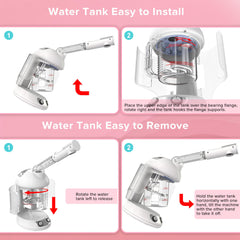 Betterme facial steamer showing 360-degree sprayer for flexible angles.