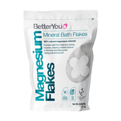 BetterYou magnesium mineral bath flakes bottle pour for relaxing bath ritual.