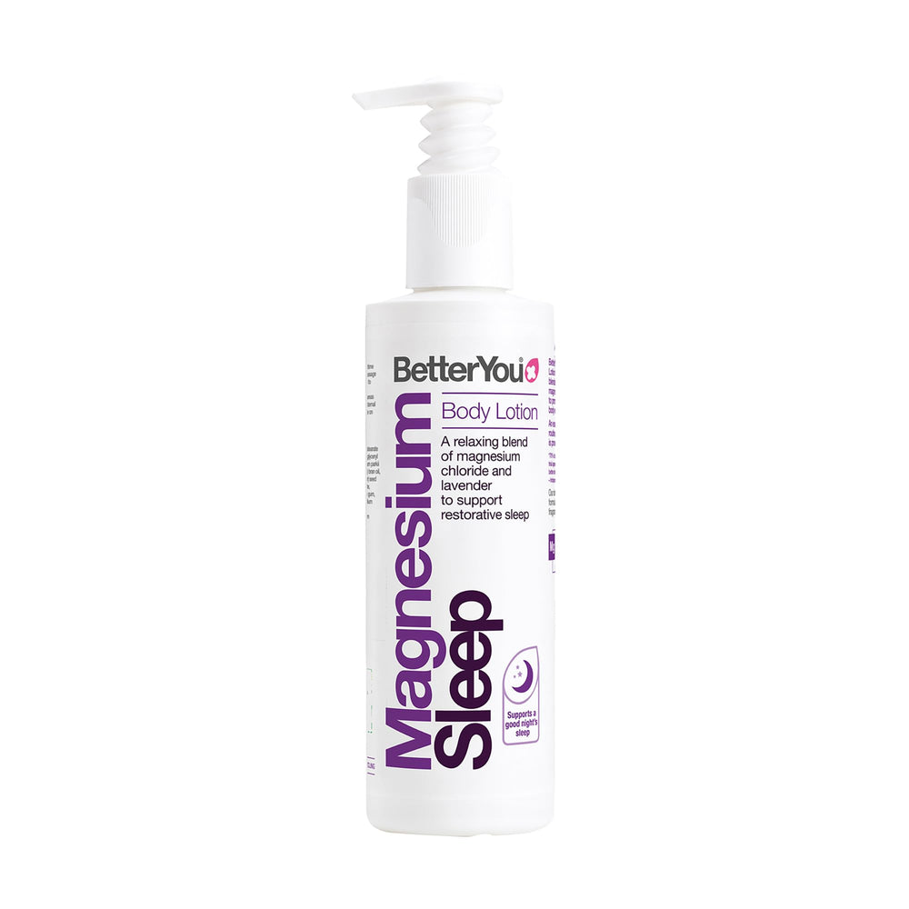 BetterYou Magnesium Sleep Body Lotion bottle ready for nightly relaxation and skin hydration.