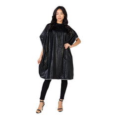 Betty Dain hair stylist cape in waterproof vinyl provides salon protection.