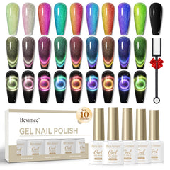 Bevimee cat-eye gel nail polish kit showing 10-color set for home use