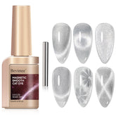 Bevimee cat eye gel polish with silver glitter for shimmering nails at home.