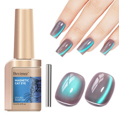 Bevimee Cat Eye Gel Polish with glass blue glitter for a dazzling, long-lasting shine.