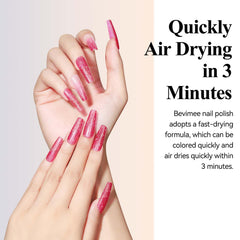 Bevimee Glitter Nail Polish swatch-strip reveals rich color and sparkle.