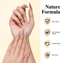 Bevimee nail swatch on finger showing chameleon iridescent effect