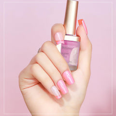 Bevimee light pink drying scene; air-dried color with no lamp needed.